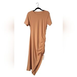 Chic Tan Asymmetrical Midi Dress